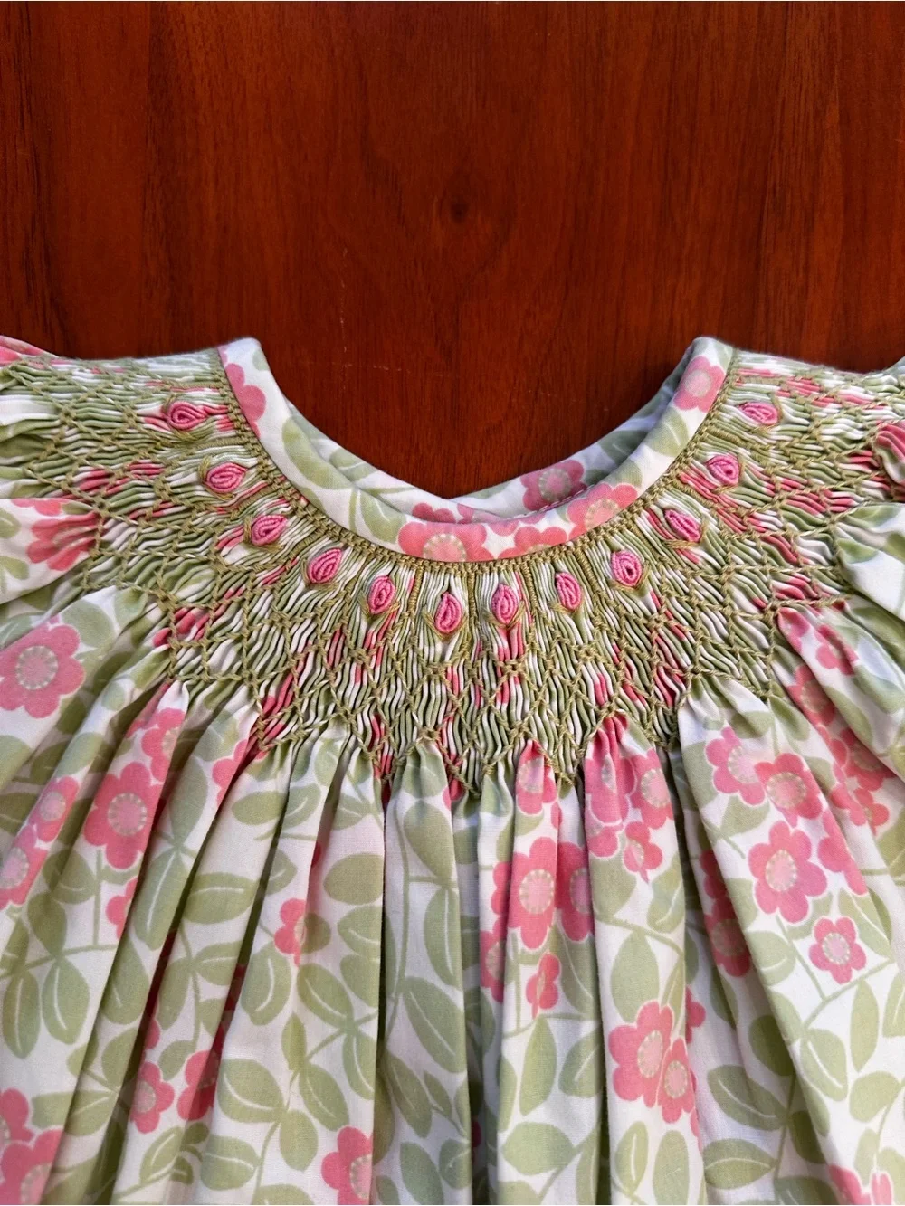 Shrimp and Grits Pink Floral Smocked Flutter-Sleeve Bishop Dress size 2T